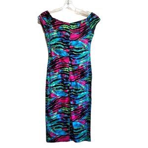 Rare London Multicolored Off the Shoulder Aline Dress Size 2